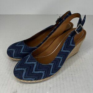 Vionic Womens Carolina Chevron Blue Espadrilles Slingbacks Size 7 Wedge Sandals